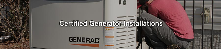 Five Star Power Systems technician installing Generac home standby generator behind text title "Certified Generator Installations"